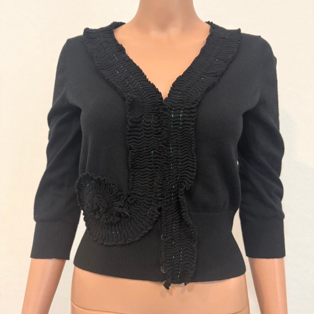 Anthropologie Sparrow medium ruffle trim cropped 1/2 sleeve cardigan SP 2750 - Picture 9 of 11